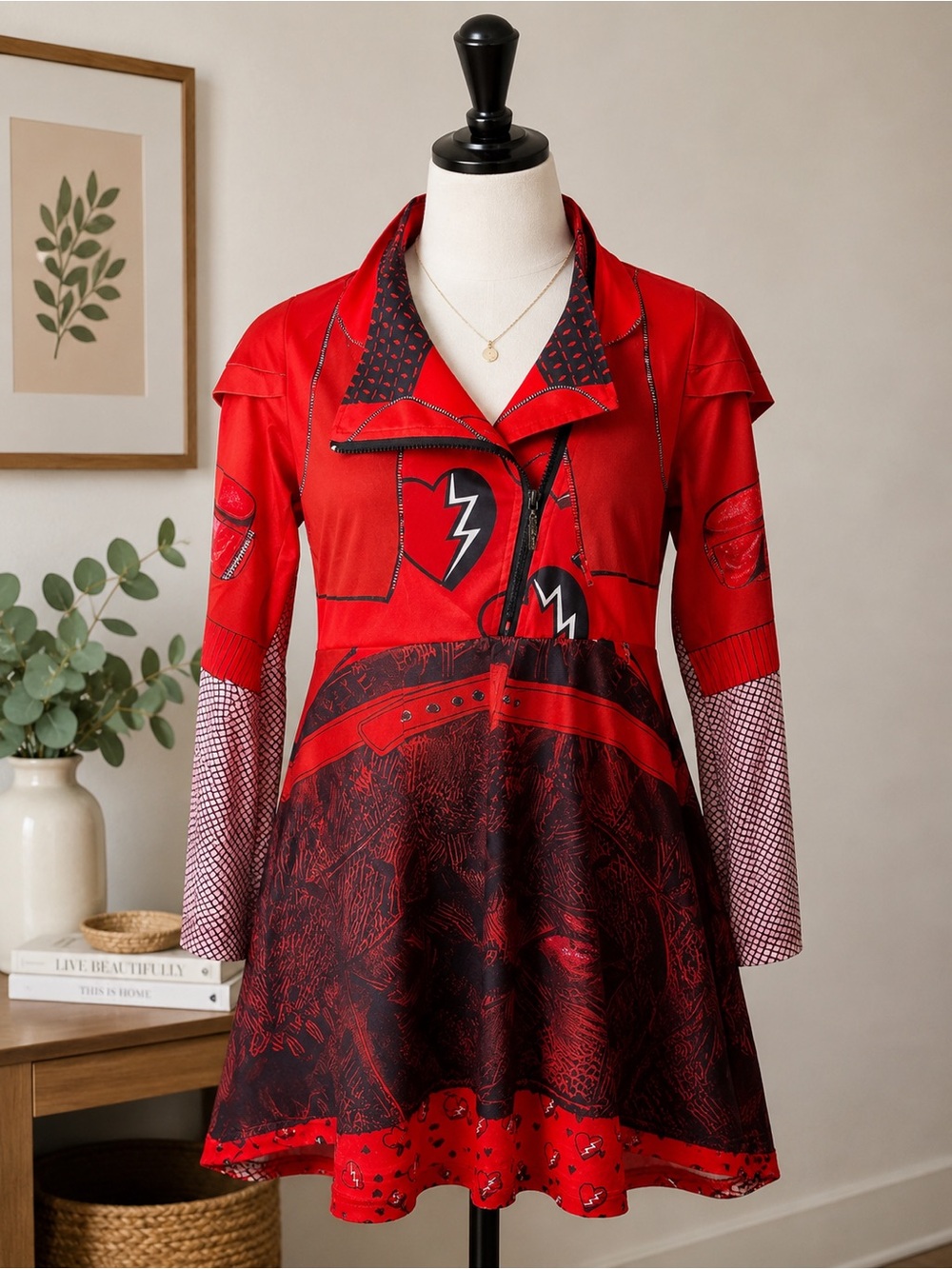 Red Descendants Evie Costume Dress Girls Disney Villain Cosplay Halloween